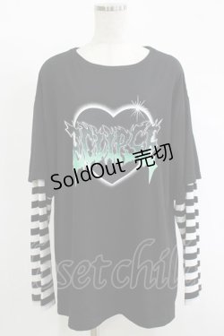 画像1: LISTEN FLAVOR / ハートメタルロゴレイヤード風ロンT  ブラック H-25-11-17-067-PU-TO-KB-ZH