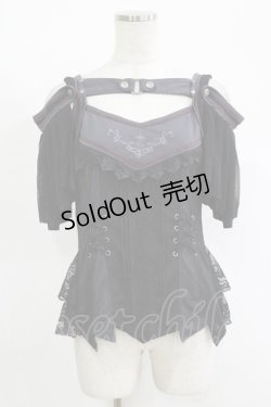 画像1: Ozz oneste / rose刺繍使い 2way frillカットソー（ALYSモデル）  ブラック H-25-11-17-071-OO-TO-KB-ZH