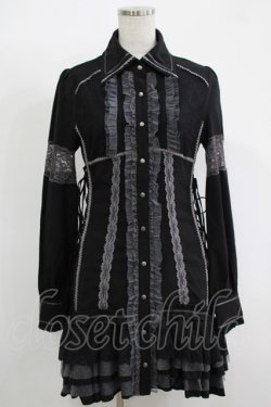 画像1: Ozz Croce / レースフリルシャツワンピース  ブラック H-25-11-17-018-OO-OP-KB-ZH