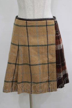画像1: Jane Marple Dans Le Salon / ウールタータンチェックのラップスカート M ブラウン H-25-11-17-021-JM-SK-KB-ZH