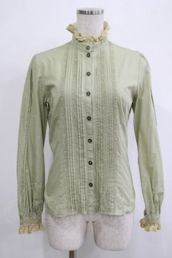 画像1: Victorian maiden / レースリボン付スタンドカラーブラウス Free グリーン H-25-11-19-032-CL-BL-NS-ZH