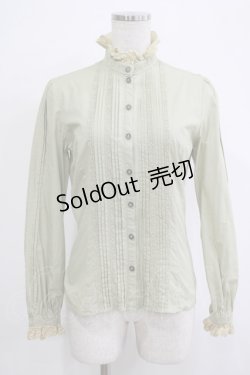 画像1: Victorian maiden / レースリボン付スタンドカラーブラウス Free グリーン H-25-11-19-032-CL-BL-NS-ZH