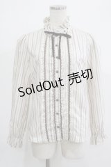 axes femme / ストライプフリルブラウス M アイボリー/ブラウン H-25-11-19-035-AX-BL-NS-ZH