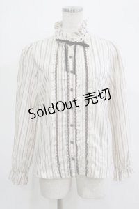 axes femme / ストライプフリルブラウス M アイボリー/ブラウン H-25-11-19-035-AX-BL-NS-ZH