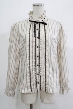 画像1: axes femme / ストライプフリルブラウス M アイボリー/ブラウン H-25-11-19-035-AX-BL-NS-ZH