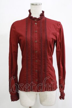 画像1: Victorian maiden / レースリボン付スタンドカラーブラウス Free ボルドー H-25-11-19-036-CL-BL-NS-ZH