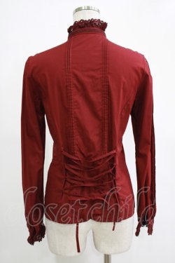 画像3: Victorian maiden / レースリボン付スタンドカラーブラウス Free ボルドー H-25-11-19-036-CL-BL-NS-ZH