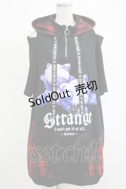 画像1: NOEMIE / チェックネコ耳ハーフジップユニセックスパーカー M ブラック H-25-11-19-047-LO-TO-NS-ZH