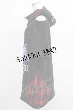 画像2: NOEMIE / チェックネコ耳ハーフジップユニセックスパーカー M ブラック H-25-11-19-047-LO-TO-NS-ZH