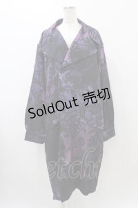 NieR Clothing / 総柄ロングジャケット  ブラック×パープル H-25-11-19-1038-PU-JA-KB-ZH