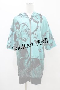 NieR Clothing / 総柄ZIP半袖パーカー  グリーン H-25-11-19-1039-PU-TO-KB-ZH