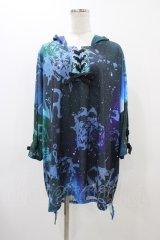 NieR Clothing / 総柄レースアッププルパーカー  青 H-25-11-19-1041-PU-TO-KB-ZH