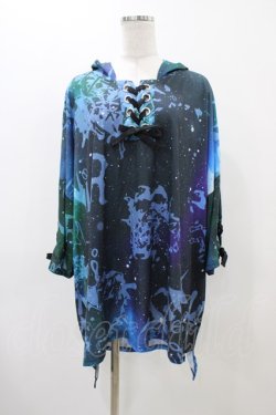 画像1: NieR Clothing / 総柄レースアッププルパーカー  青 H-25-11-19-1041-PU-TO-KB-ZH