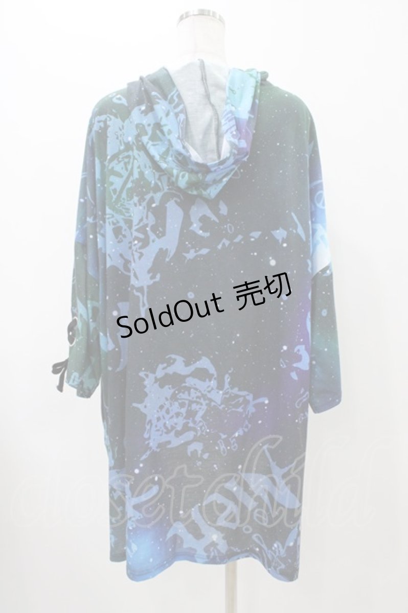 画像2: 【SALE】NieR CLOTHING / 総柄レースアッププルパーカー  青 H-25-11-19-1041-PU-TO-KB-ZH (2)