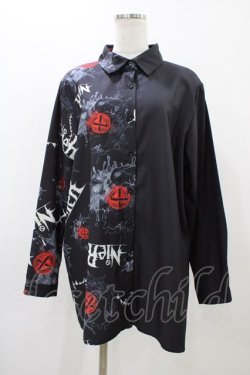画像1: NieR Clothing / プリント切替シャツ  ブラック H-25-11-19-1046-PU-BL-KB-ZH