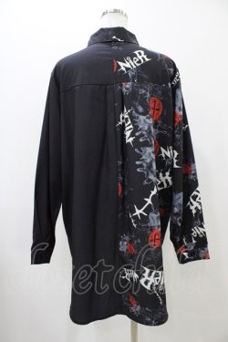 画像2: NieR Clothing / プリント切替シャツ  ブラック H-25-11-19-1046-PU-BL-KB-ZH