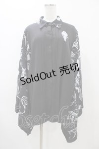 NieR Clothing / 着物風袖ブロッキングシャツ  黒 H-25-11-19-1048-PU-BL-KB-ZH