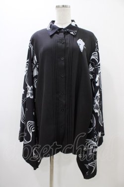 画像1: NieR Clothing / 着物風袖ブロッキングシャツ  黒 H-25-11-19-1048-PU-BL-KB-ZH