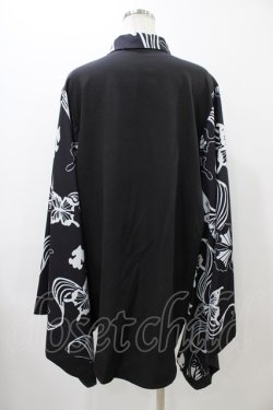 画像2: NieR Clothing / 着物風袖ブロッキングシャツ  黒 H-25-11-19-1048-PU-BL-KB-ZH