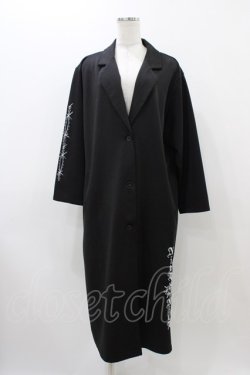 画像1: NieR Clothing / 刺繍ロングジャケット  ブラック H-25-11-19-1050-PU-JA-KB-ZH