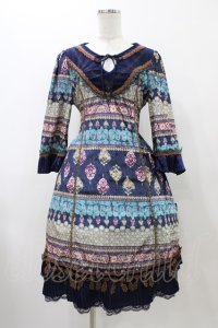 Ozz oneste / プリントベロアワンピース  ネイビー H-25-11-19-1018-OO-OP-KB-ZH