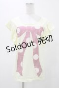 【SALE】Emily Temple cute / ドットリボンプリントフリルノースリーブカットソー  イエロー H-25-11-19-1030-ET-TO-KB-ZT379
