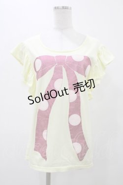 画像1: 【SALE】Emily Temple cute / ドットリボンプリントフリルノースリーブカットソー  イエロー H-25-11-19-1030-ET-TO-KB-ZT379