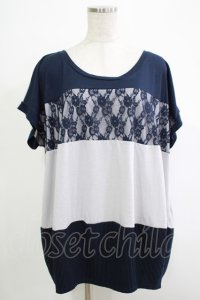 axes femme / レースボーダートップス M グレー/ネイビー H-25-11-19-055-AX-TO-NS-ZH