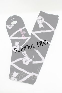 画像1: BABY,THE STARS SHINE BRIGHT / レースアップリボン柄オーバーニーソックス  ブラック/ピンク H-25-11-19-068-BA-ZA-NS-ZH