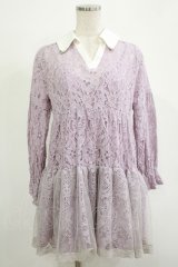 axes femme / 総レースティアードチュニック M ラベンダー H-25-11-19-023-AX-OP-NS-ZH