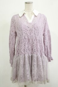 axes femme / 総レースティアードチュニック M ラベンダー H-25-11-19-023-AX-OP-NS-ZH