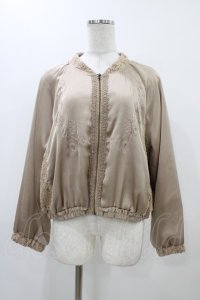 axes femme / 刺繍入りサテンブルゾン M ベージュ H-25-11-20-1057-AX-JA-NS-ZH