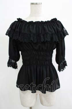 画像1: Moi-meme-Moitie / クロスアーチシャーリングブラウス  黒×黒 H-25-11-20-053-MO-BL-KB-ZH