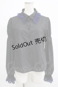 Moi-meme-Moitie / クロスアーチシャーリングスリーブブラウス 13号 黒×青 H-25-11-20-054-MO-BL-KB-ZH