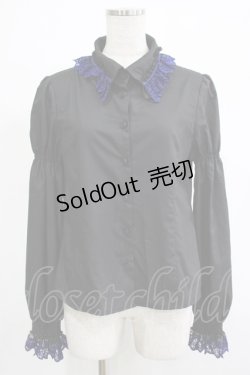 画像1: Moi-meme-Moitie / クロスアーチシャーリングスリーブブラウス 13号 黒×青 H-25-11-20-054-MO-BL-KB-ZH