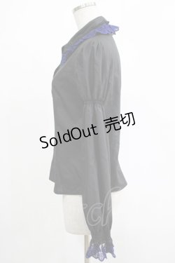 画像2: Moi-meme-Moitie / クロスアーチシャーリングスリーブブラウス 13号 黒×青 H-25-11-20-054-MO-BL-KB-ZH