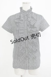 HELL CAT PUNKS / ストライプフリルブラウス S ブラック H-25-11-20-056-PU-BL-KB-ZH