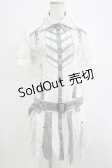 Ozz Croce / プリント刺繍イレギュラーチュニックシャツ  白×グレー H-25-11-20-065-OO-OP-KB-ZH