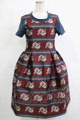 Jane Marple / ローズボーダージャガードワンピース  ボルドー×ネイビー H-25-11-20-009-JM-OP-KB-ZH