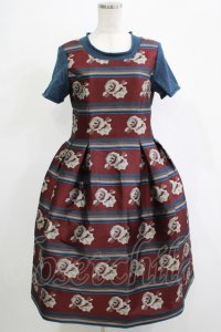 Jane Marple / ローズボーダージャガードワンピース  ボルドー×ネイビー H-25-11-20-009-JM-OP-KB-ZH