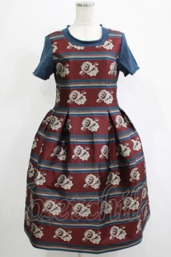 画像1: Jane Marple / ローズボーダージャガードワンピース  ボルドー×ネイビー H-25-11-20-009-JM-OP-KB-ZH