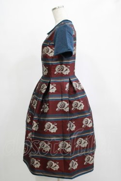 画像2: Jane Marple / ローズボーダージャガードワンピース  ボルドー×ネイビー H-25-11-20-009-JM-OP-KB-ZH