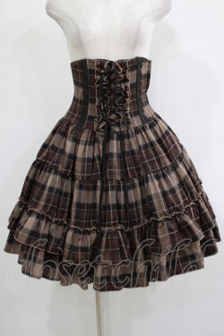 画像1: ATELIER PIERROT / チェックフリルコルセットスカート  ブラウン H-25-11-20-002-EL-SK-KB-ZH