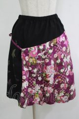 gouk / 和柄プリーツ切替スカート  黒×紫 H-25-11-20-022-GO-SK-KB-ZH