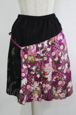 画像1: gouk / 和柄プリーツ切替スカート  黒×紫 H-25-11-20-022-GO-SK-KB-ZH