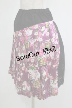 画像2: gouk / 和柄プリーツ切替スカート  黒×紫 H-25-11-20-022-GO-SK-KB-ZH