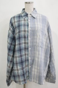 NieR Clothing / 切替チェックシャツ  ブルー H-25-11-21-1039-PU-BL-KB-ZH