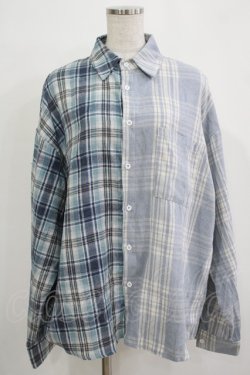 画像1: NieR Clothing / 切替チェックシャツ  ブルー H-25-11-21-1039-PU-BL-KB-ZH
