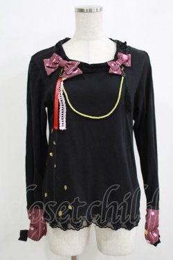 画像1: gouk / 和柄切替チャーム付カットソー  黒 H-25-11-21-1062-GO-TO-KB-ZH