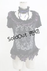 FRILL / ストライプフリルチョーカー付カットソー  ブラック H-25-11-21-1063-HN-TO-KB-ZH